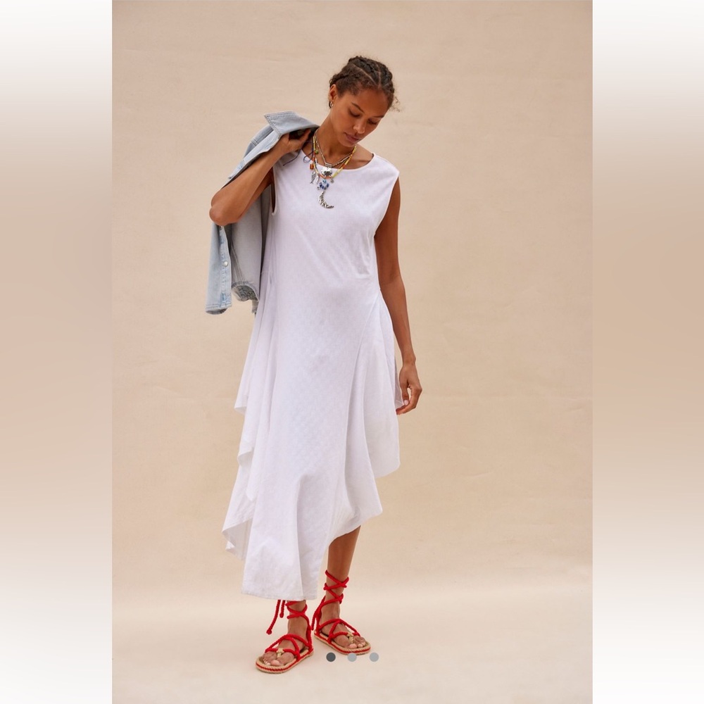 NWT new Free People Mia Midi White Sleeveless Asymmetrical Dress 100% cotton